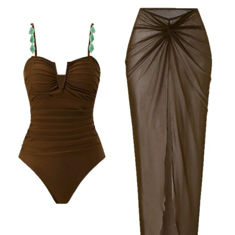 Damen Raffinierter Einteiler Badeanzug mit elegantem Rock Echo Archiv