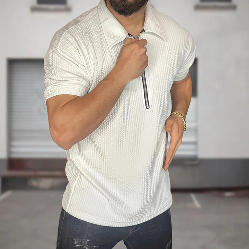 Herren Kurzarmpullover mit strukturiertem Design und modernem Reißverschluss Echoarchiv