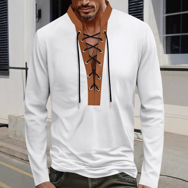 Herren Langarm-T-Shirt mit innovativer Schnürung und Melange-Optik Echoarchiv