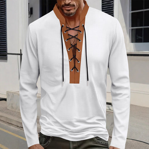 Herren Langarm-T-Shirt mit innovativer Schnürung und Melange-Optik Echoarchiv