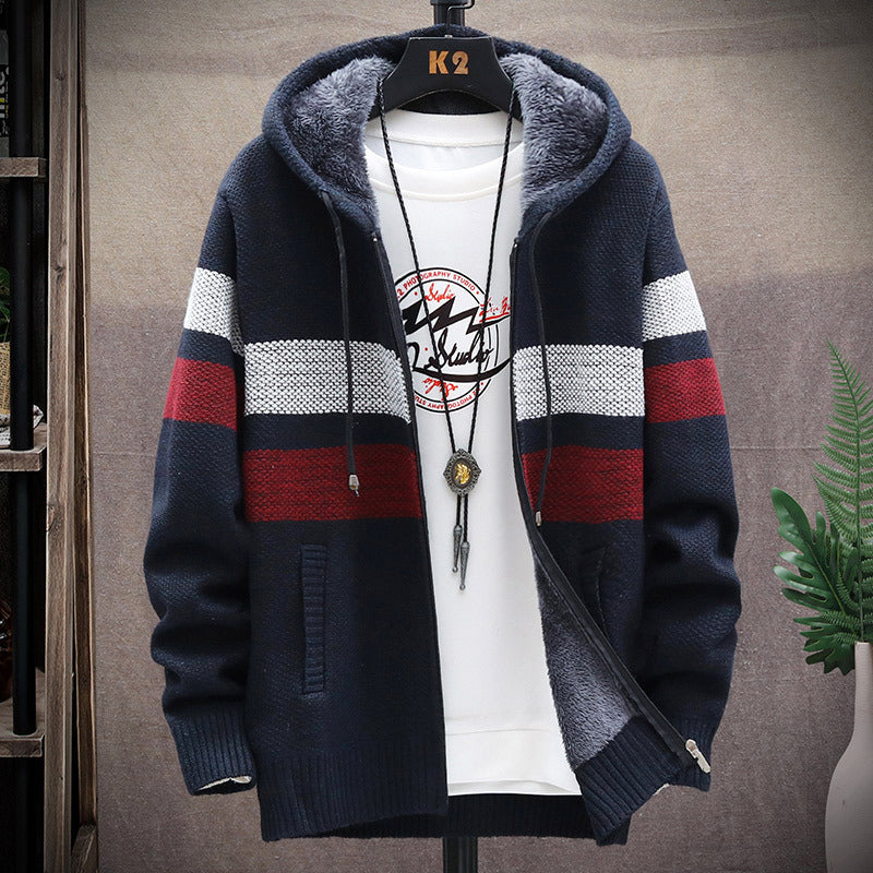 Herren modische Strickjacke mit Kapuze und gestreiftem Design Echoarchiv