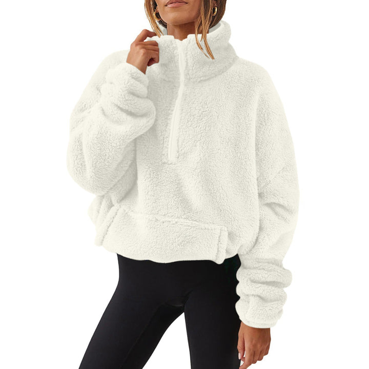 Damen nan Oversize-Halbzip Teddy-Fleecepullover mit Kängurutasche und hohem Stehkragen Echo Archiv