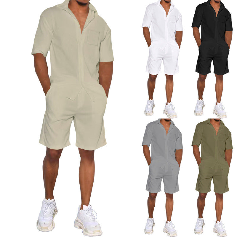 Herren lässiges Kurzarm-Walking-Outfit mit praktischen Taschen Echoarchiv