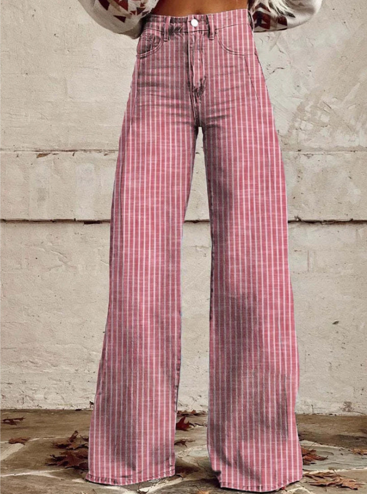 Damen nan weite Hose mit hohem Bund in Leinenoptik und vertikalen Nadelstreifen Schlaghose Echo Archiv