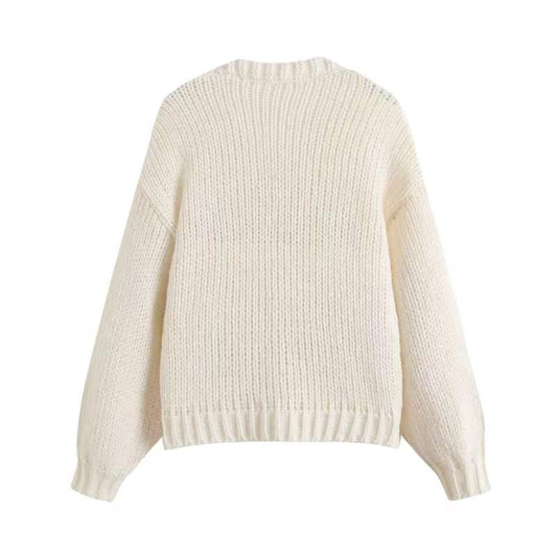 Damen Kurzcardigan mit Erdbeer-Applikationen und grobem Strick – Veloura