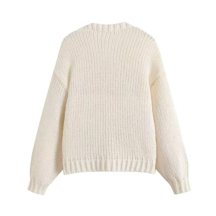 Damen Kurzcardigan mit Erdbeer-Applikationen und grobem Strick – Veloura