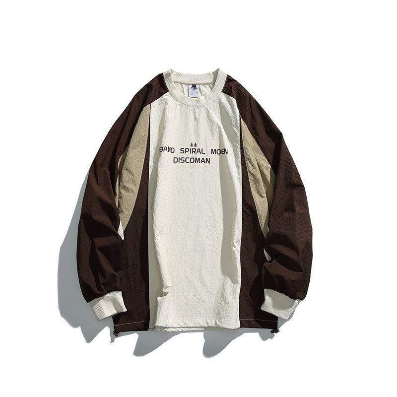 Unisex Weitgeschnittenes Colorblock-Langarmshirt aus leichter Nylon-Mischung mit Raglanärmeln und Brustprint Echo Archiv