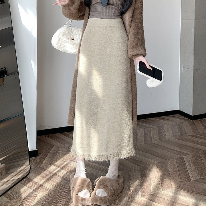 Damen Eleganter Strickmaxirock mit Fransendetails Echo Archiv