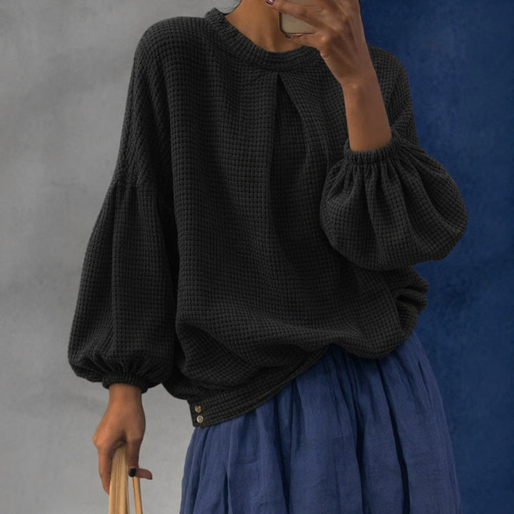 Damen Oversize Waffelstrickpullover mit Ballonärmeln und Kellerfalte Echoarchiv