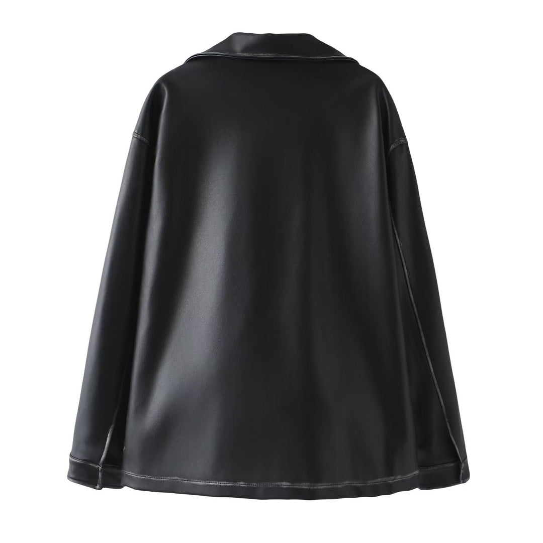 Damen nan oversized Kunstlederjacke mit Schalkragen und geprägter Logostickerei Echo Archiv