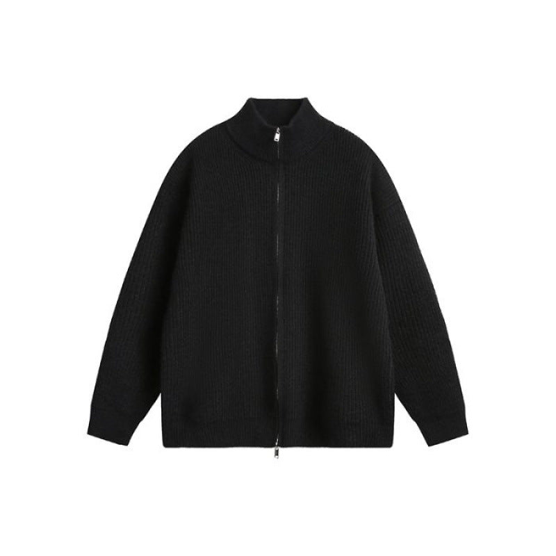 Unisex Oversized Strick-Zipjacke mit Stehkragen und Rippbündchen Echoarchiv