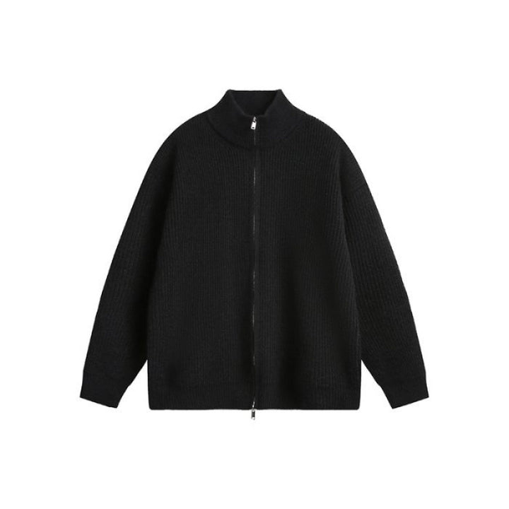 Unisex Oversized Strick-Zipjacke mit Stehkragen und Rippbündchen Echoarchiv