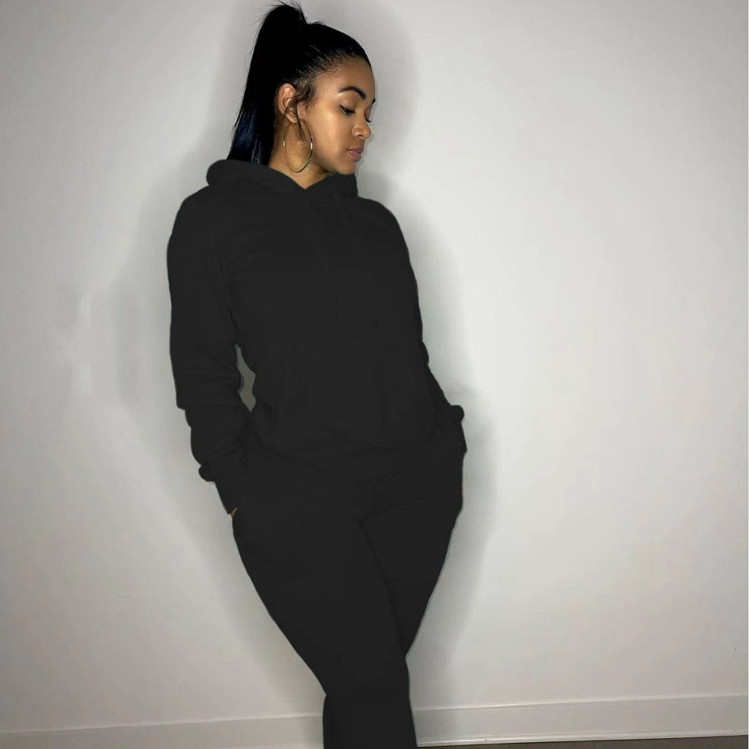 Damen tailliertes Hoodie- und Jogginghose-Set mit Kängurutasche, hohem Komfortbund und gerippten Knöchelbündchen – Auréline