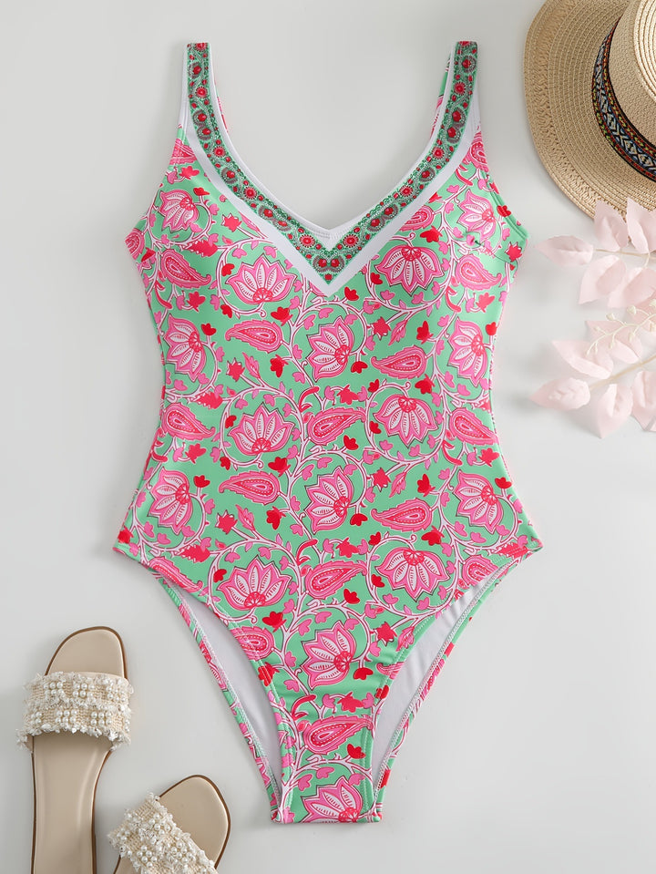 Damen Einteiliger Badeanzug mit floralem Design und modischen Trägern Echo Archiv