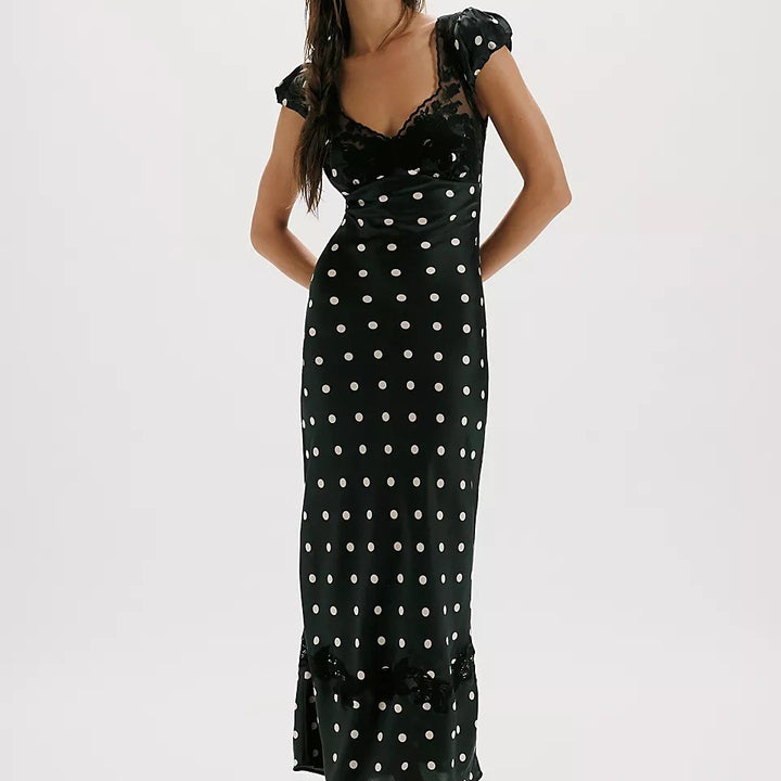 Damen Elegantes Maxikleid mit Polka-Dots und romantischem Rückenausschnitt Echo Archiv