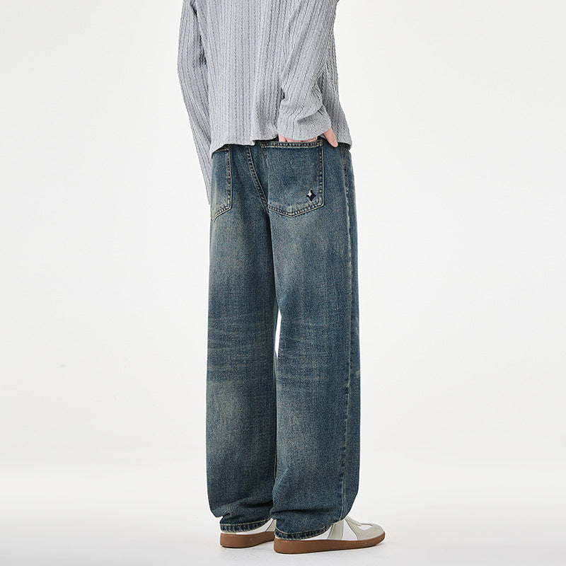 Herren Gerade geschnittene weite Jeans mit hohem Bund und Vintage-Waschung Echo Archiv