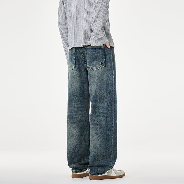 Herren Gerade geschnittene weite Jeans mit hohem Bund und Vintage-Waschung Echo Archiv