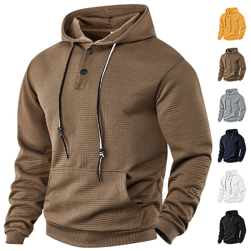 Herren nan geometrischer Struktur-Kapuzenpullover mit Henley-Blende und Kängurutasche Echo Archiv