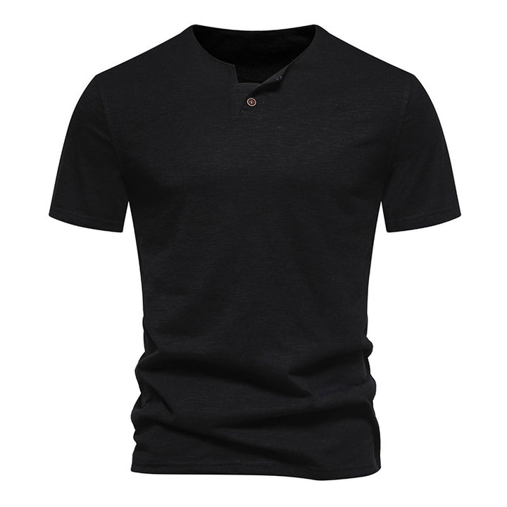 Herren Kurzarm-Henley-Shirt mit modernem Stehkragen und hochwertiger Baumwollqualität Echoarchiv