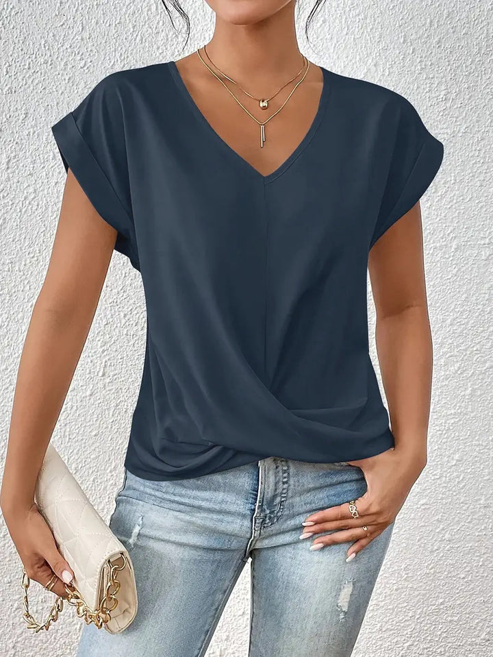 Damen elegante V-Ausschnitt Bluse mit lässiger Drapierung Echo Archiv