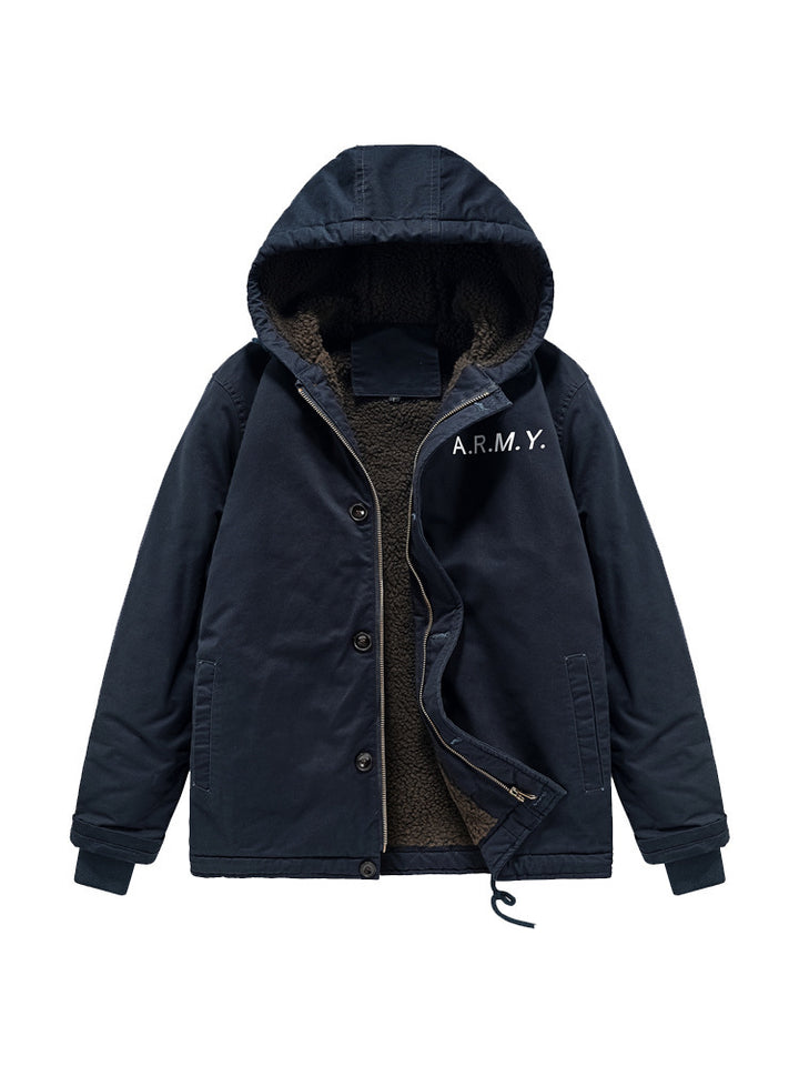 Herren Kurzparka mit Teddyfutter, Kapuze und Zwei-Wege-Reißverschluss – Taviero