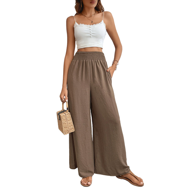 Damen Palazzo-Hose mit hohem, elastischem Rüschenbund und Eingrifftaschen – Avélisse