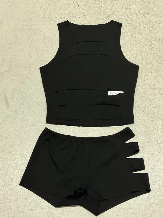 Damen Sportliches Crop-Oberteil und Shorts-Set mit dekorativen Cut-Outs Echo Archiv