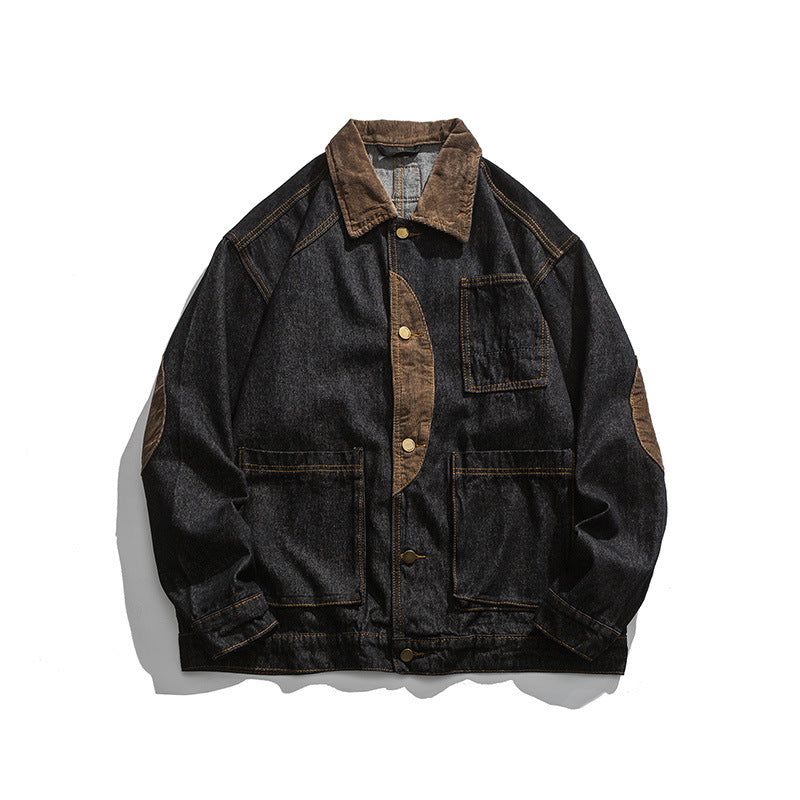 Herren Boxy Denim-Workerjacke mit Cordkragen, Pattentaschen und Ellbogenpatches Echo Archiv