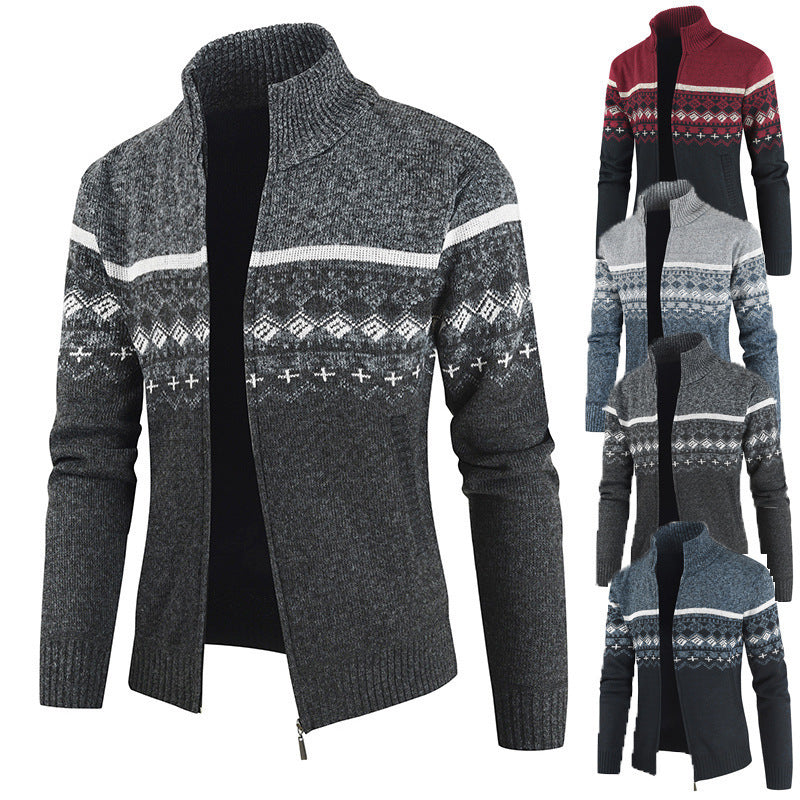 Herren modische Strickjacke mit modernem Zipper und geometrischem Muster Echoarchiv