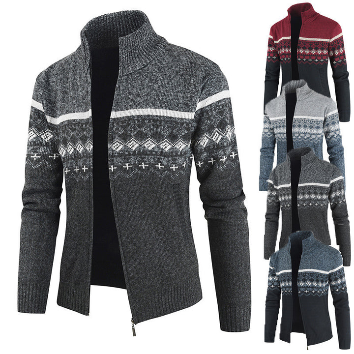Herren modische Strickjacke mit modernem Zipper und geometrischem Muster Echoarchiv