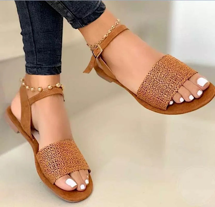 Damen nan flache Sandalette mit breiter Strassbandage und verstellbarem Knöchelriemen Echo Archiv