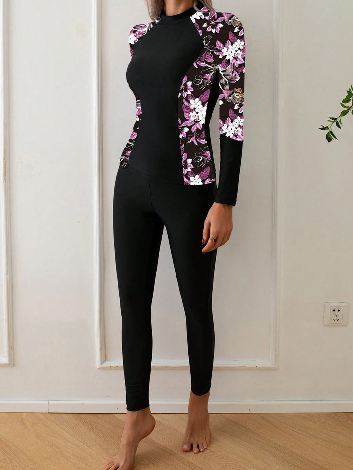 Damen Langarm Rashguard mit floralem Design Echo Archiv