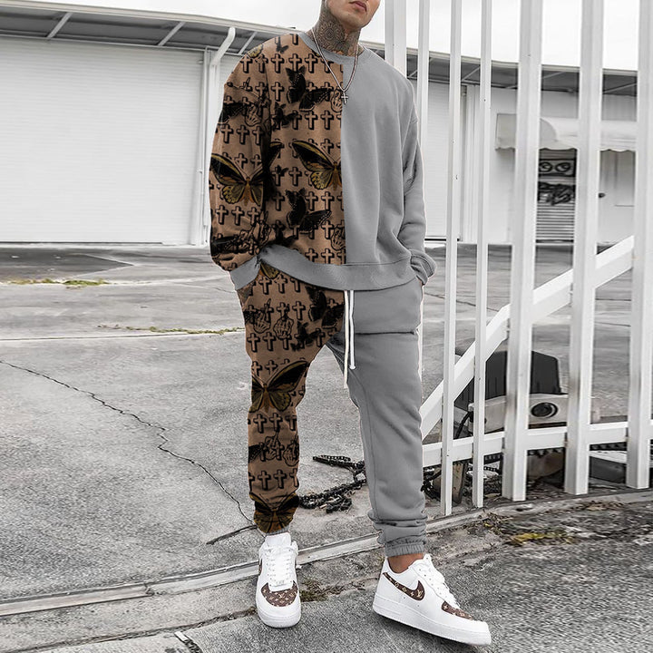 Herren Weit geschnittenes Freizeit-Set aus Baumwollfleece mit grafischem Frontprint und Kordel-Jogger Echoarchiv