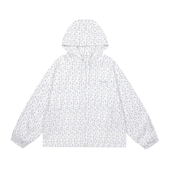 Damen leichte Kapuzenjacke mit floralem Allover‑Print und elastischen Bündchen Echoarchiv
