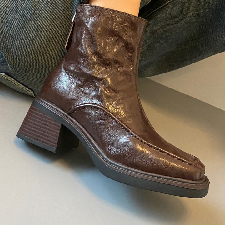 Damen Ankle-Boots im Mokassin‑Moccasin‑Look mit mittlerem Blockabsatz und Rückreißverschluss Echo Archiv