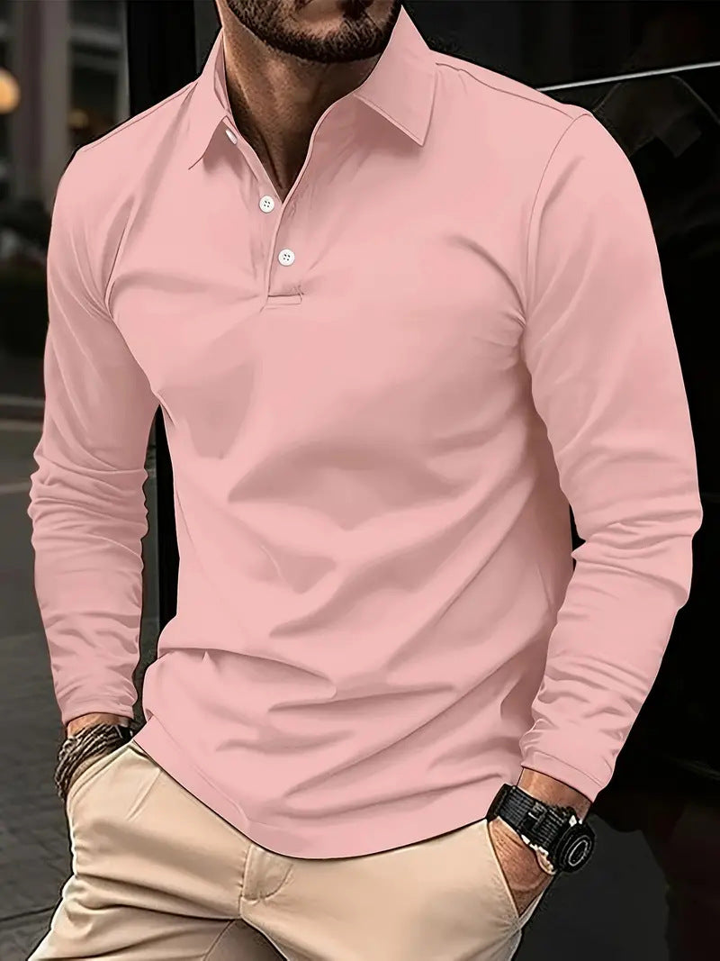 Herren elegantes Langarm-Polohemd mit modischem Kragen Echoarchiv