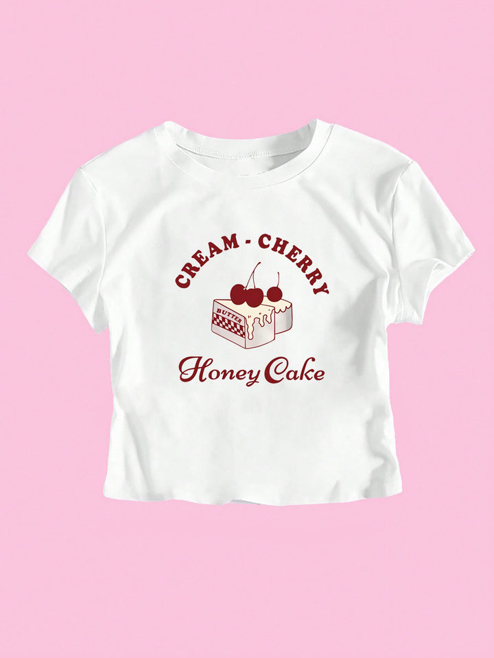 Damen Crop-T-Shirt mit kreativem Dessert-Motiv und modernem Schnitt Echo Archiv