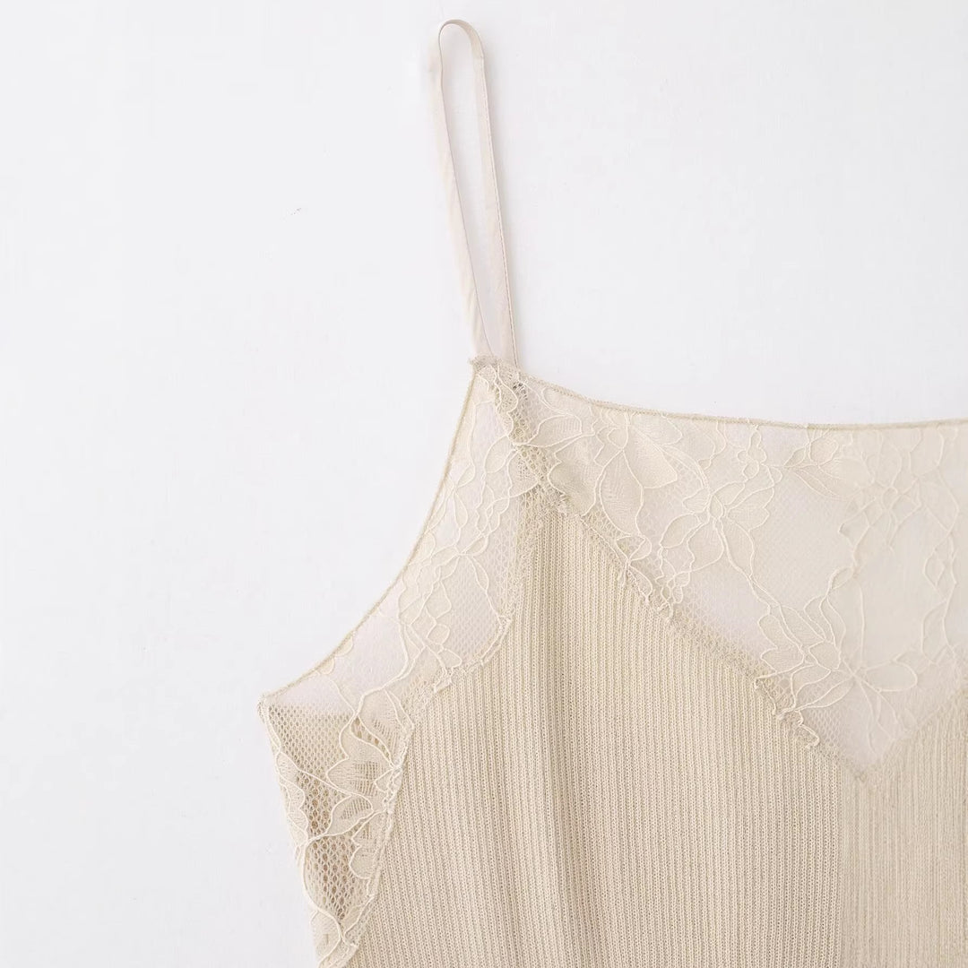 Damen Spitzen-Camisole mit feiner Rippstruktur und verstellbaren Spaghettiträgern Echo Archiv