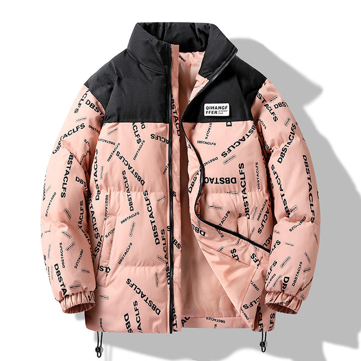 Herren Gepolsterte Steppjacke mit grafischem Schrift-Print, Stehkragen und verstellbarem Saum Echo Archiv