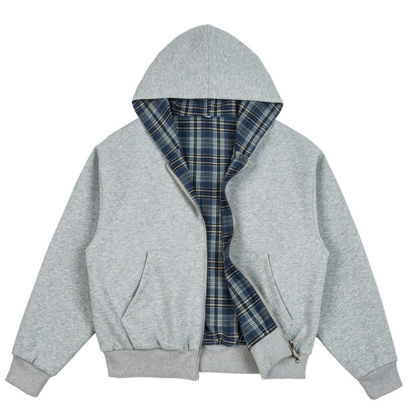 Unisex Gefütterte Kapuzen-Bomberjacke mit karierter Flanell-Innenfütterung und robustem Reißverschluss Echo Archiv