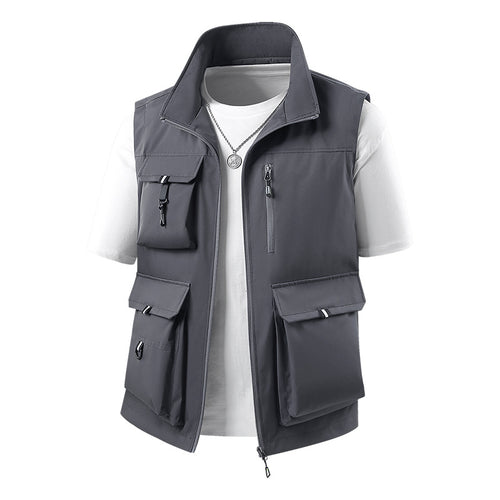 Herren Multifunktionale Outdoorweste mit mehreren Cargo-Taschen und Stehkragen Echoarchiv