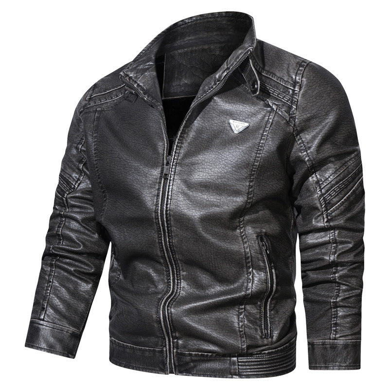 Herren Denim‑Optik Bikerblouson mit strukturierter Oberfläche und Stehkragen – Brevano