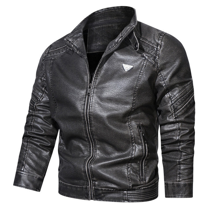 Herren Denim‑Optik Bikerblouson mit strukturierter Oberfläche und Stehkragen – Brevano