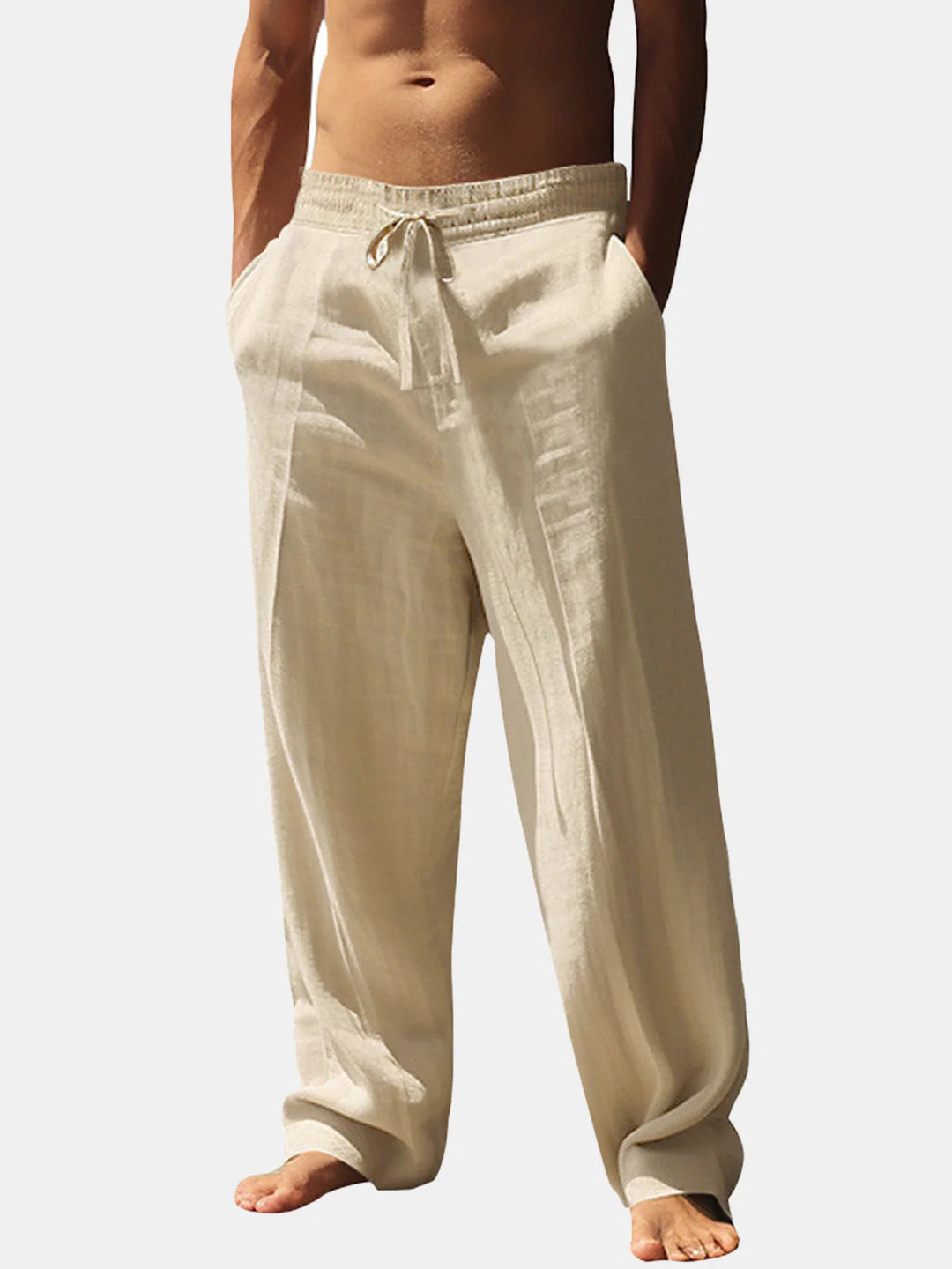 Herren lässige Leinenhose mit elastischem Bund und seitlichen Taschen Echoarchiv