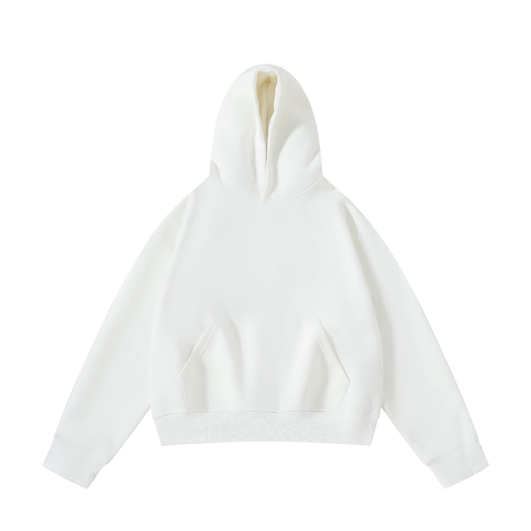 Unisex schwerer Oversize-Kapuzenpullover mit doppellagiger Kapuze Kängurutasche und breitem Rippbund Echo Archiv
