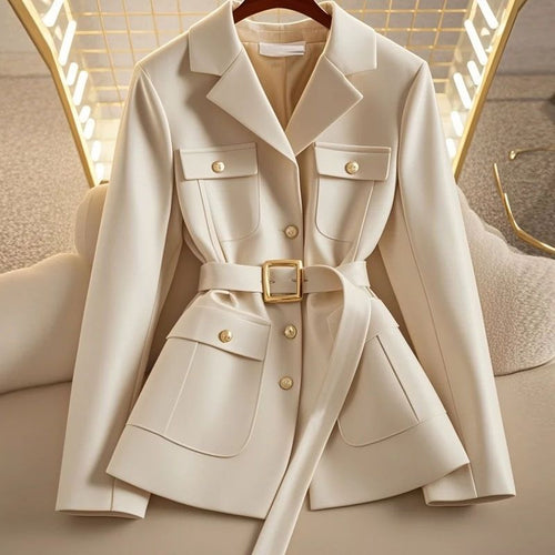 Damen Modischer Blazer mit Taillengürtel und Taschen Echo Archiv