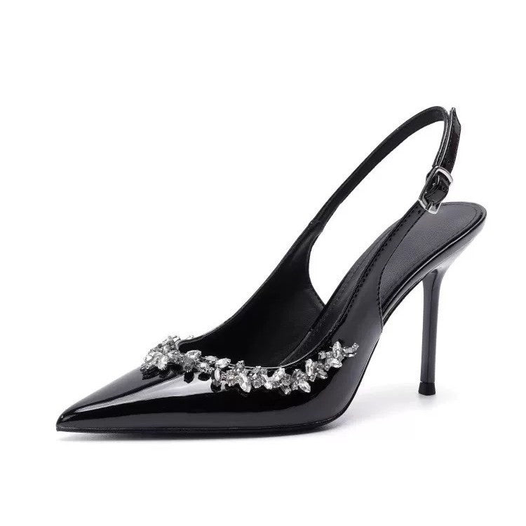 Damen Satin-Slingback-Pumps mit spitzer Zehenform und funkelnder Strass‑Applikation – Lioré