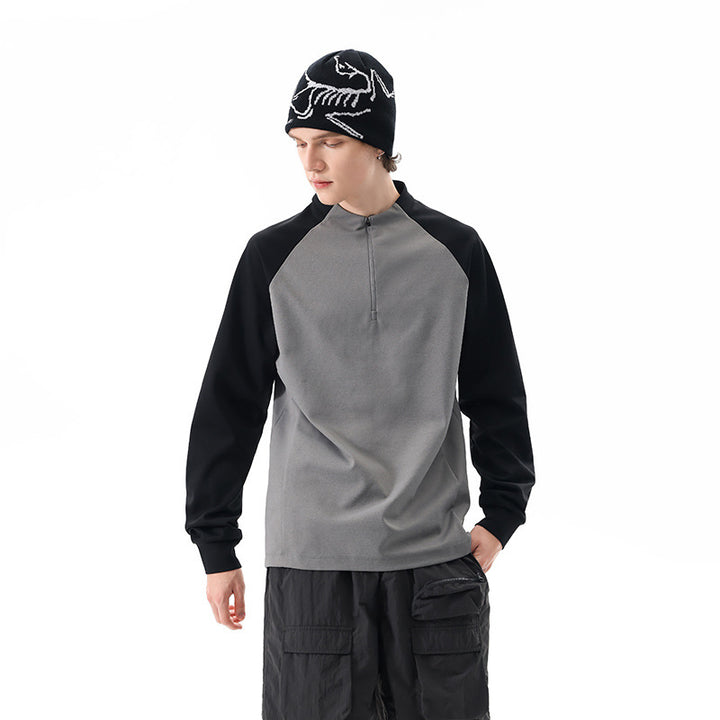 Herren Halbzip-Sweatshirt mit Raglanärmeln, Stehkragen und Kontrastärmeln Echo Archiv