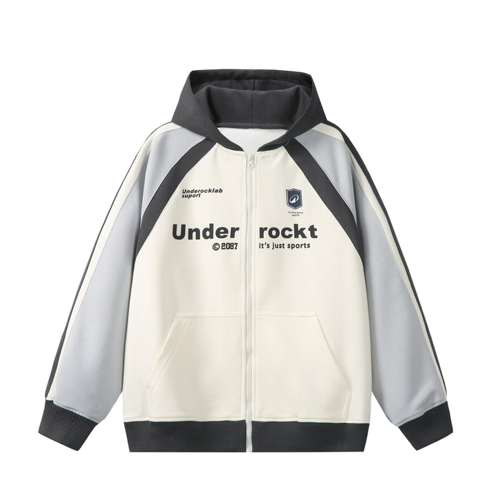Unisex Kapuzen‑Zipjacke im Retro‑Sportstil mit Colorblock‑Einsätzen und Kängurutasche Echoarchiv
