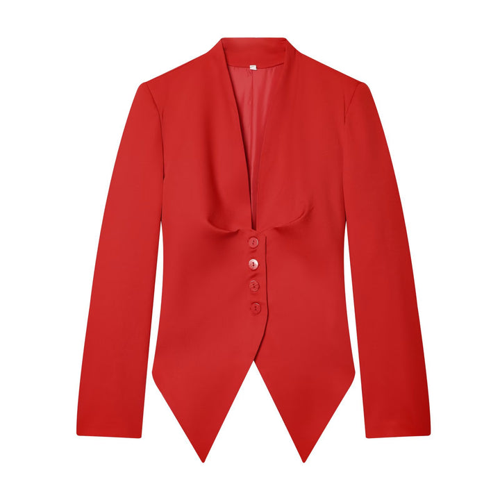 Damen Taillierter Cropped-Blazer mit spitzem Zipfelsaum und tiefem V-Ausschnitt Echo Archiv